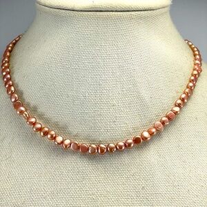 Elegant Peach Pink Freshwater Pearl Necklace Silver Tone Toggle Clasp Artisan